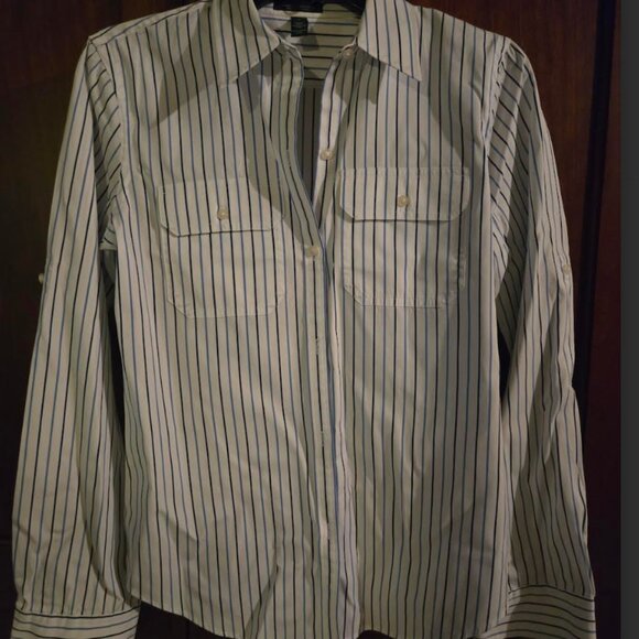RALPH LAUREN White with Blue Stripes Button Down Blouse SIZE S - Picture 3 of 5